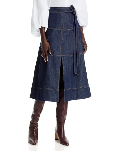Tanya Taylor Hudley Denim Midi Skirt In Midnight Rinse In Blue