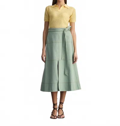 Tanya Taylor Hudley Denim Midi Skirt In Pistachio In Green