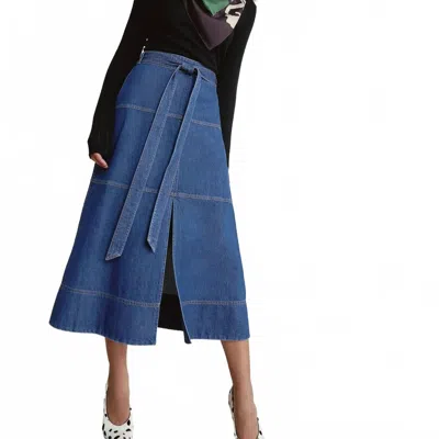 Tanya Taylor Hudley Midi Denim Skirt In Indigo In Blue