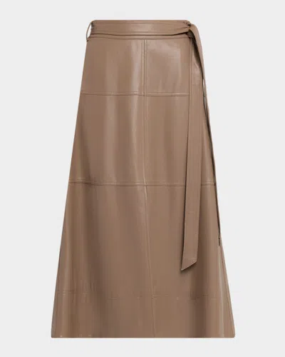 Tanya Taylor Hudley Vegan Leather Midi Skirt In Brown