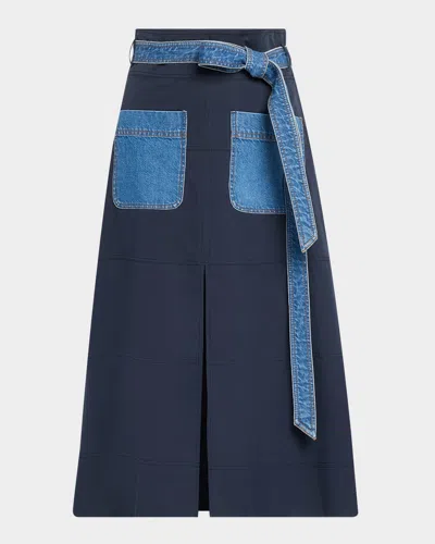 Tanya Taylor Hudson Belted A-line Midi Skirt