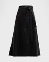 Tanya Taylor Hudson Faux Leather Belted Tiered Seam Midi Skirt In Black