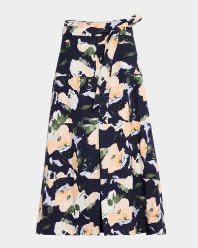Tanya Taylor Hudson Floral A-line Midi Skirt In Midnightpowder Blue Multi