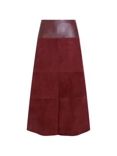 Tanya Taylor Hudson Panelled Suede Midi Skirt In Red