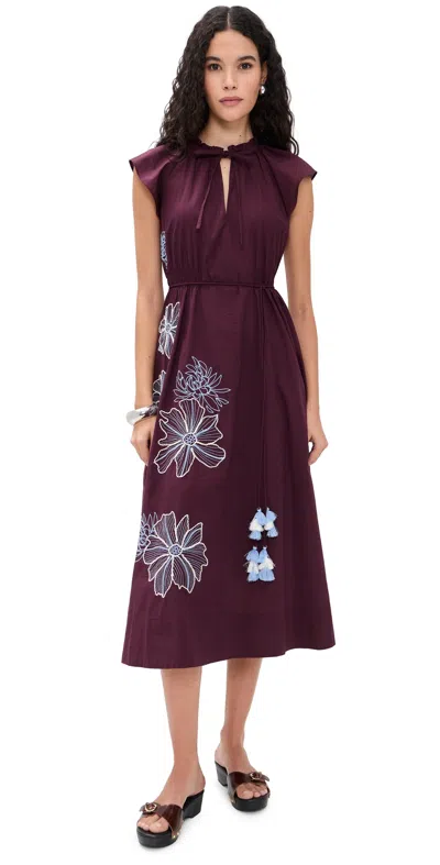 Tanya Taylor Ivana Dress Deep Plum In Burgundy