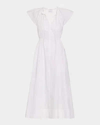 Tanya Taylor Ivana Smocked Cotton-blend Midi Dress In White