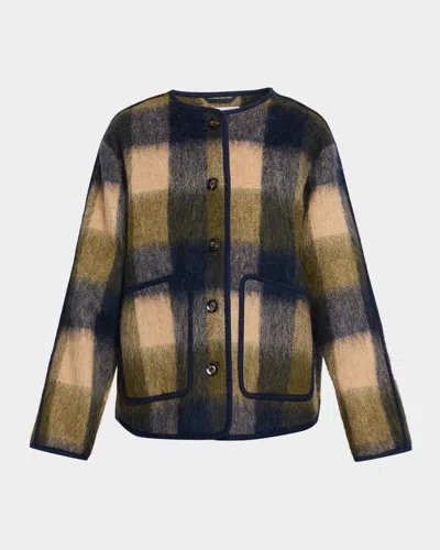 Tanya Taylor Janet Collarless Contrast Trim Jacket In Multi