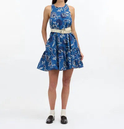 Tanya Taylor Jessie Mini Dress In French Blue And Cream In Multi