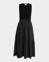 Tanya Taylor Josephina Crewneck Sleeveless Midi Dress In Black