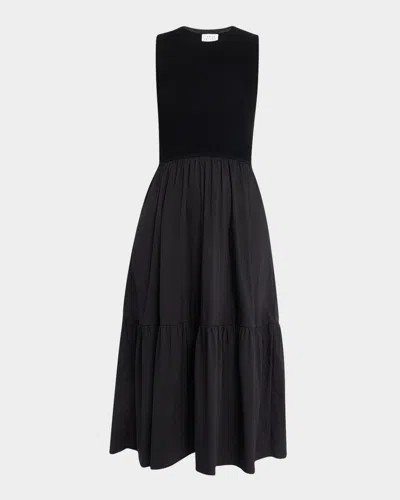 Tanya Taylor Josephina Crewneck Sleeveless Midi Dress In Black