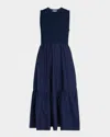Tanya Taylor Josephina Crewneck Sleeveless Midi Dress In Blue