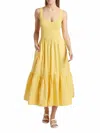 Tanya Taylor Josephina Mixed Media Midi Dress In Lemon Meringue In Yellow
