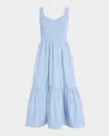 Tanya Taylor Josephina Sleeveless Rib And Poplin Midi Dress In Blue Bird
