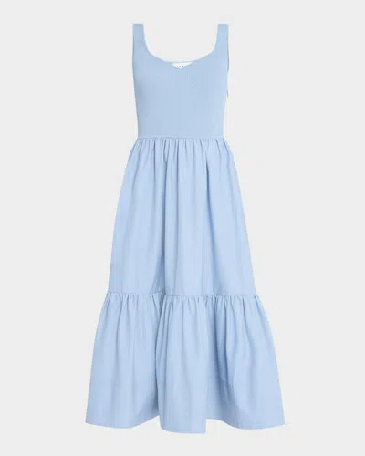 Tanya Taylor Josephina Sleeveless Rib And Poplin Midi Dress In Blue Bird