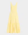 Tanya Taylor Josephina Sleeveless Rib And Poplin Midi Dress In Lemon Meringue