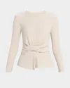 Tanya Taylor Kelsey Long-sleeve Twist Top In Neutral
