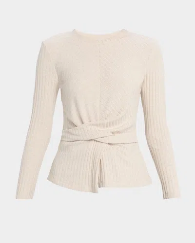 Tanya Taylor Kelsey Long-sleeve Twist Top In Neutral