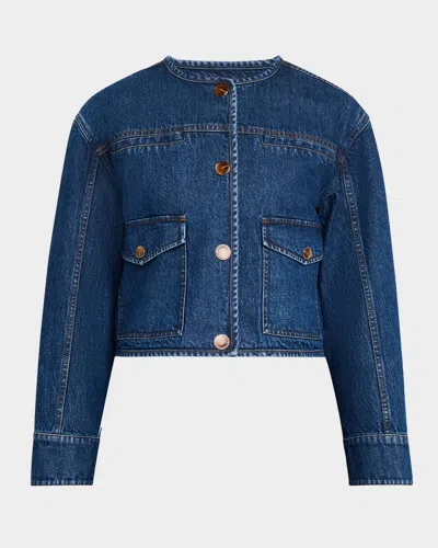 Tanya Taylor Kent Denim Button Down Jacket In Classic Indigo Blue