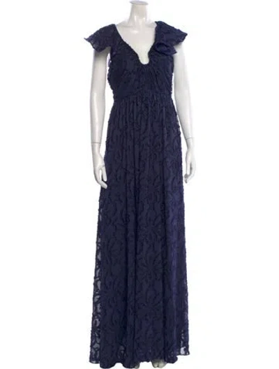 Pre-owned Tanya Taylor Lace Pattern Long Dress In Blue
