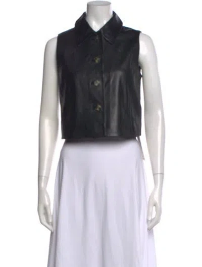 Pre-owned Tanya Taylor Lamb Leather Sleeveless Button-up Top In Black