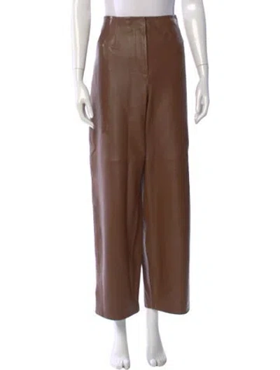Pre-owned Tanya Taylor Lamb Leather Wide Leg Pants In Brown
