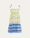 Tanya Taylor Leandra Mixed-print Smocked Midi Dress In Poppy Fields Optic White Multi