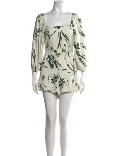 Pre-owned Tanya Taylor Linen Floral Print Romper In White
