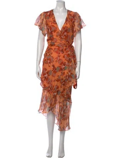 Pre-owned Tanya Taylor Linen Midi Length Dress In Orange