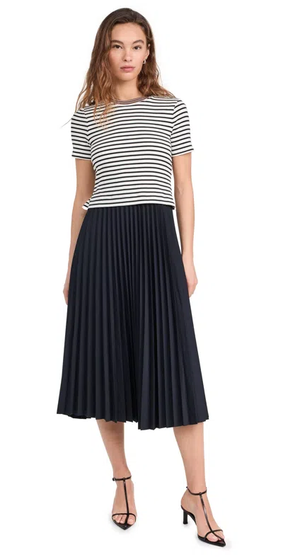 Tanya Taylor Logan Pleated Stripe Midi Shirt Dress In Multi