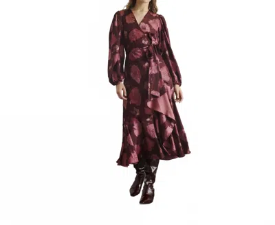 Tanya Taylor Long Sleeve Blaire Dress In Mahagony In Burgundy
