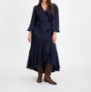 Tanya Taylor Long Sleeve Blaire Dress In Anthracite In Blue