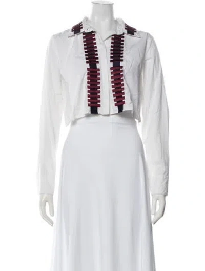 Pre-owned Tanya Taylor Long Sleeve Button-up Top In White