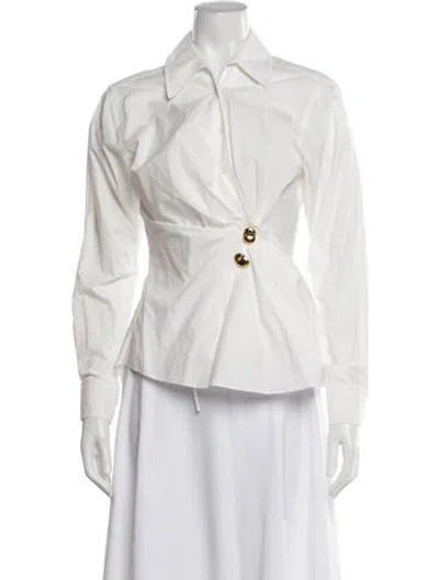 Pre-owned Tanya Taylor Long Sleeve Button-up Top In White