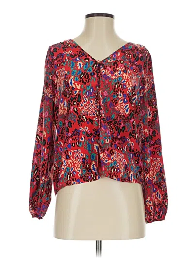 Pre-owned Tanya Taylor Long Sleeve Silk Top Red Plunge Neckline Tops