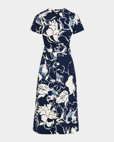 Tanya Taylor Mac Floral Midi Dress In Maritime Blue/ Blueb