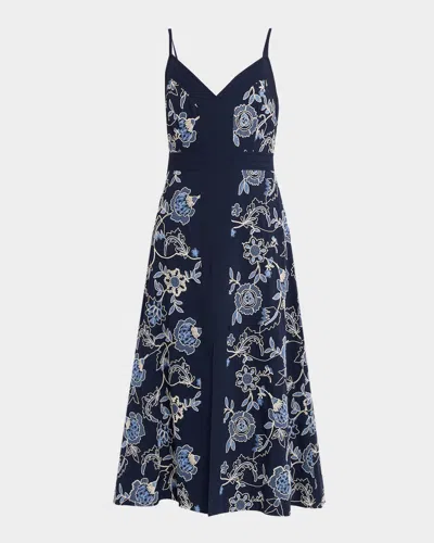 Tanya Taylor Madden Embroidered Midi Dress In Blue