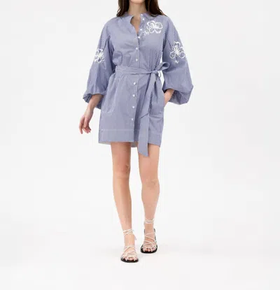 Tanya Taylor Madelyn Stripe Dresss In Blue/ Optic White