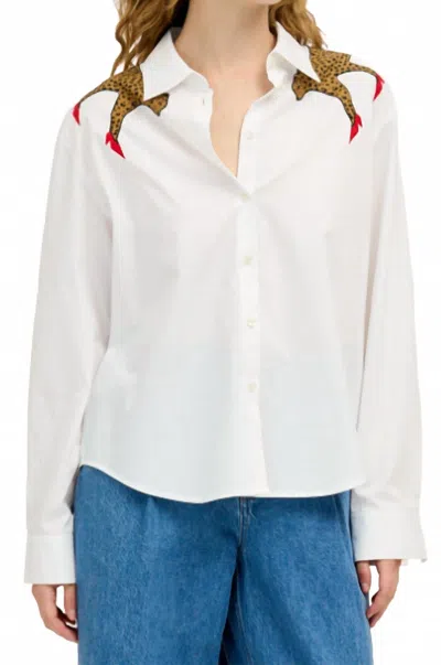 Tanya Taylor Margaux Cheetah Button-front Cotton Shirt In Optic White