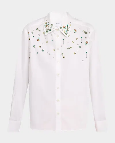 Tanya Taylor Margaux Embellished Button-front Shirt In White