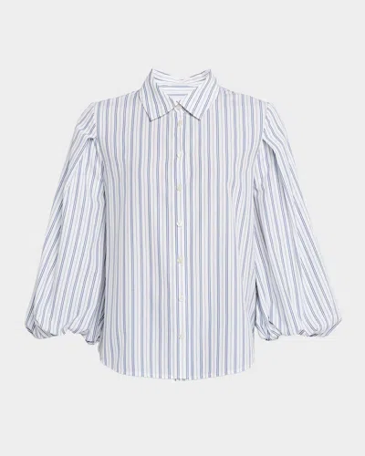 Tanya Taylor Marina Stripe Blouson-sleeve Shirt In Blue