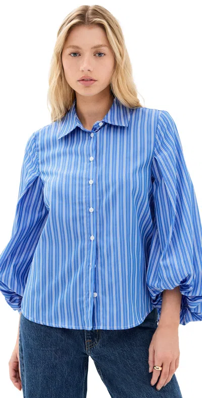 Tanya Taylor Marina Stripe Top Cerulean Blue/cream Multi