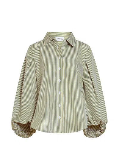 Tanya Taylor Marina Striped Puff-sleeve Shirt In Green