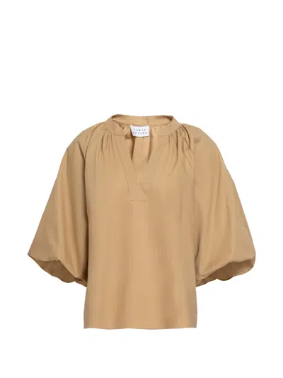 Tanya Taylor Marine Puff-sleeve Top In Brown