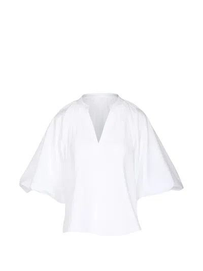 Tanya Taylor Marine Puff-sleeve V-neck Blouse In White