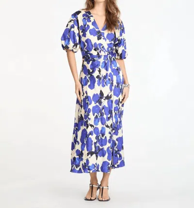 Tanya Taylor Meadow Puff-sleeve Midi Faux-wrap Dress In Cream Multi