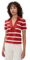 Tanya Taylor Melanie Top Brick/cream Wide Stripe In Red
