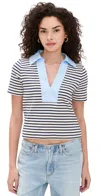 Tanya Taylor Melanie Top Cream/maritime Blue Thin Stripe