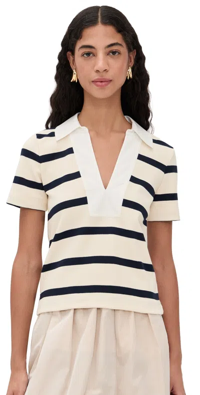 Tanya Taylor Melanie Top Cream/maritime Blue Wide Strip In Multi