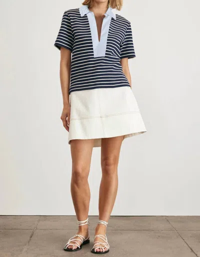 Tanya Taylor Melanie Top In Maritime Blue/cream Thin Stripe In Black
