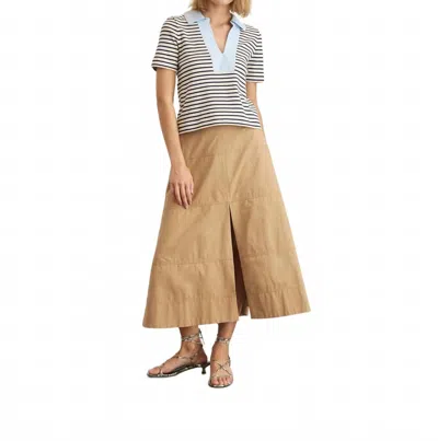 TANYA TAYLOR MELANIE V-NECK SHORT SLEEVE TOP IN CREAM/MARITIME BLUE THIN STRIPE